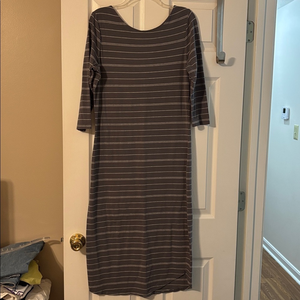 Large Athleta Gray and White Striped Maxi Dress